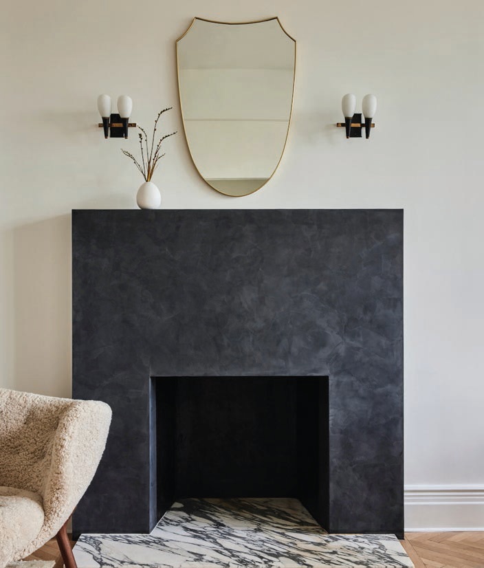 A minimalist fireplace in an NYC space PHOTO BY: NICOLE FRANZEN