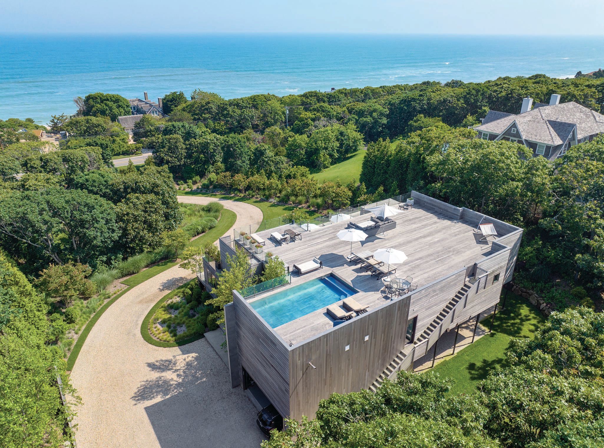 The contemporary architectural details of 225 Old Montauk Highway  PHOTO BY LIFESTYLE PRODUCTION GROUP/COURTESY OF DOUGLAS ELLIMAN