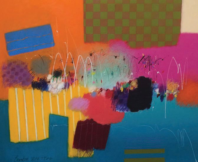 Moe Brooker, “Personally Joyful” (2017, mixed media on canvas), 48 inches by 60 inches. PHOTO COURTESY OF HAMPTONS FINE ART FAIR GALLERISTS