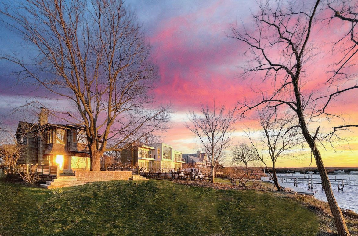The Sag Harbor safe haven at 11 Amherst Road features sunset views, a fully bulkheaded property and more. PHOTO COURTESY OF MALA SANDER/THE CORCORAN GROUP