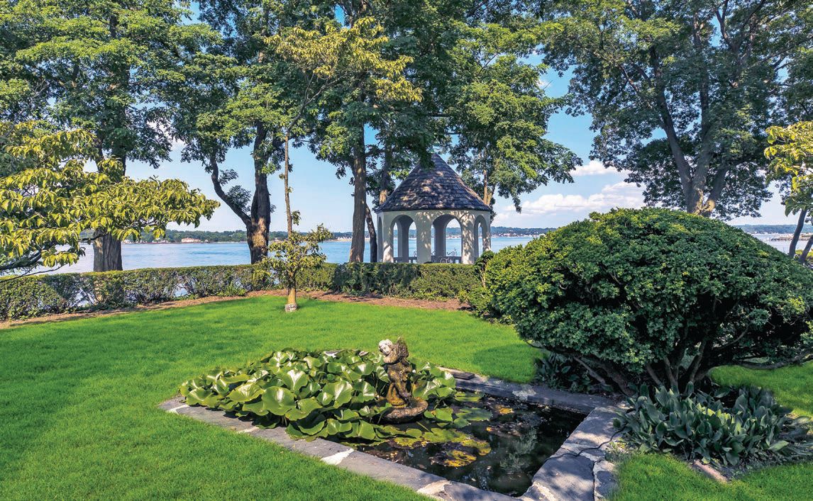 A large stone gazebo at the edge of the peninsula is the perfect place to soak in views of the marsh and Long Island Sound PHOTO BY JUMP VISUAL