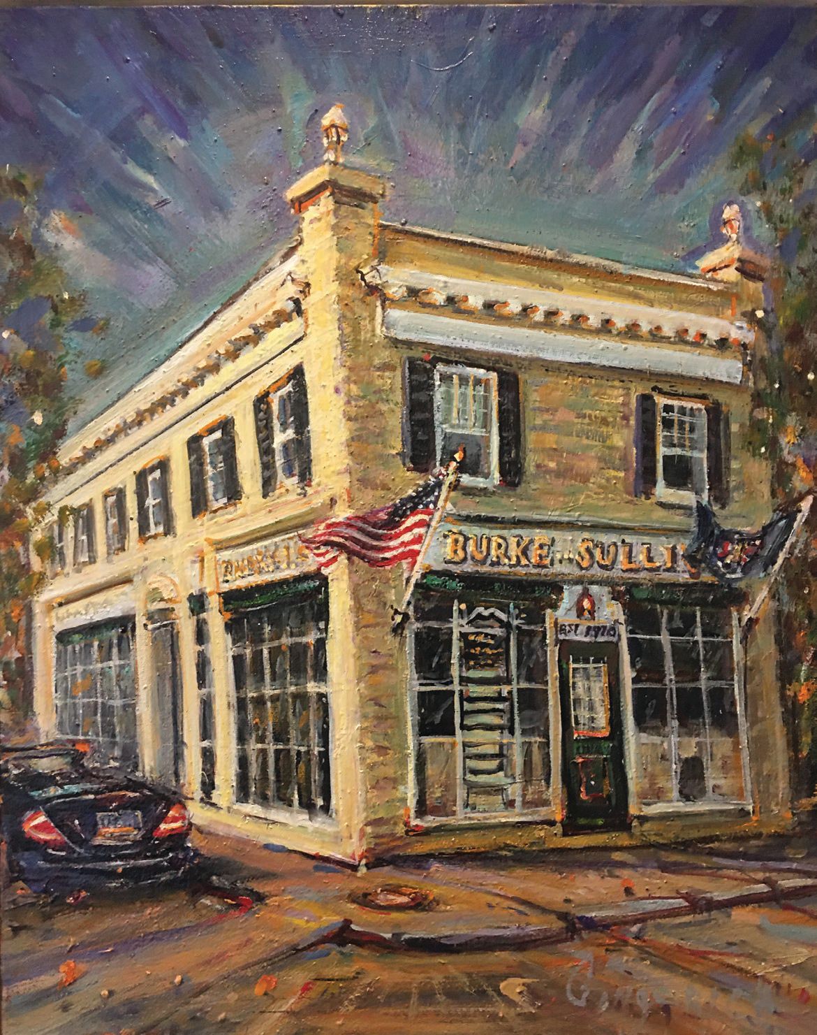 Painting of Burke & Sullivan’s law practice building in Southampton PAINTING BY JIM GINGERICH